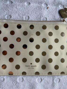 kate spade Cream and Gold Polka Dot Zip Pouch